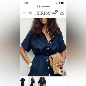 White JCrew 100% linen belted lined dress